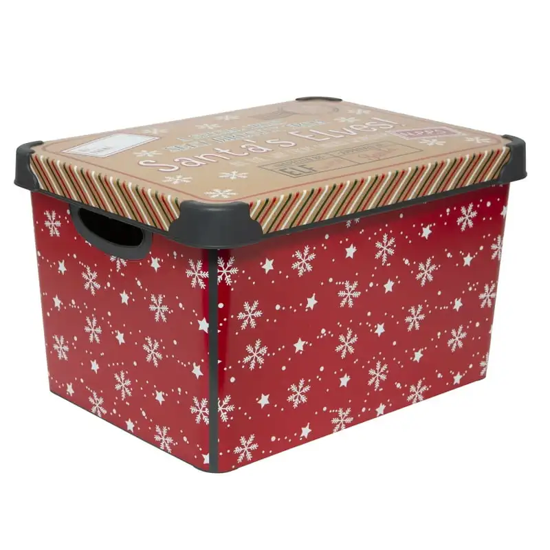 

Gallon Santa Elves Design, Plastic Storage Bins, Red Snowflake Small trash can Rain barrel water collector Automatic garbage bin