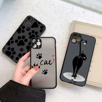 cute cat scratching footprints phone case for iphone 13 12 11 7 8 plus mini x xs xr pro max matte transparent cover