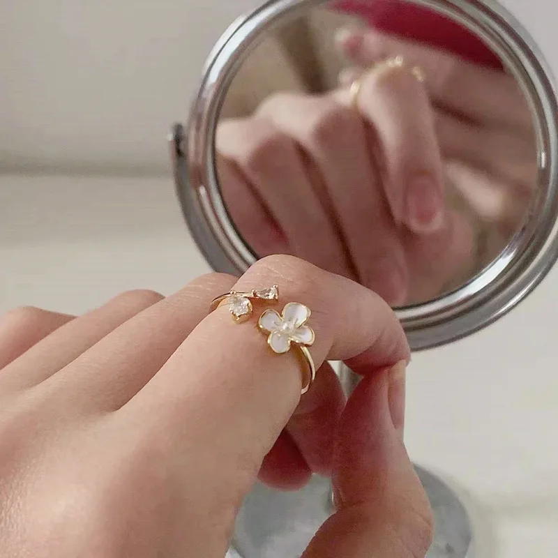 

Gentle Temperament Flower Ring Female Exquisite Pearl Rhinestone Korean Influencer Opening Adjustable Index Finger