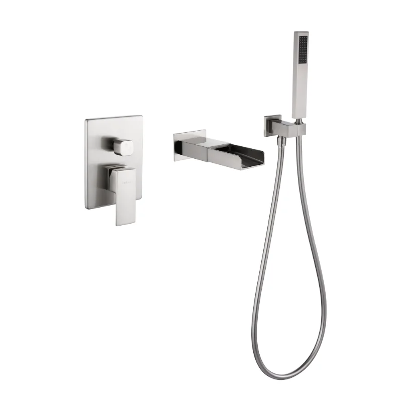 

TrustMade Pressure-Balance Waterfall Single Handle Wall Mount Tub Faucet with Hand Shower\ Brushed Nickel - 2W01