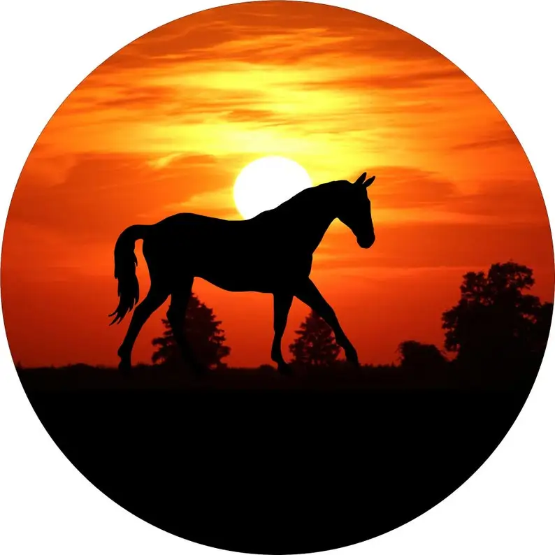 

Horse with Sunset Spare Tire Cover fit to exact tire size Camper RV Motor home Trailer/Option for backup camera in menu