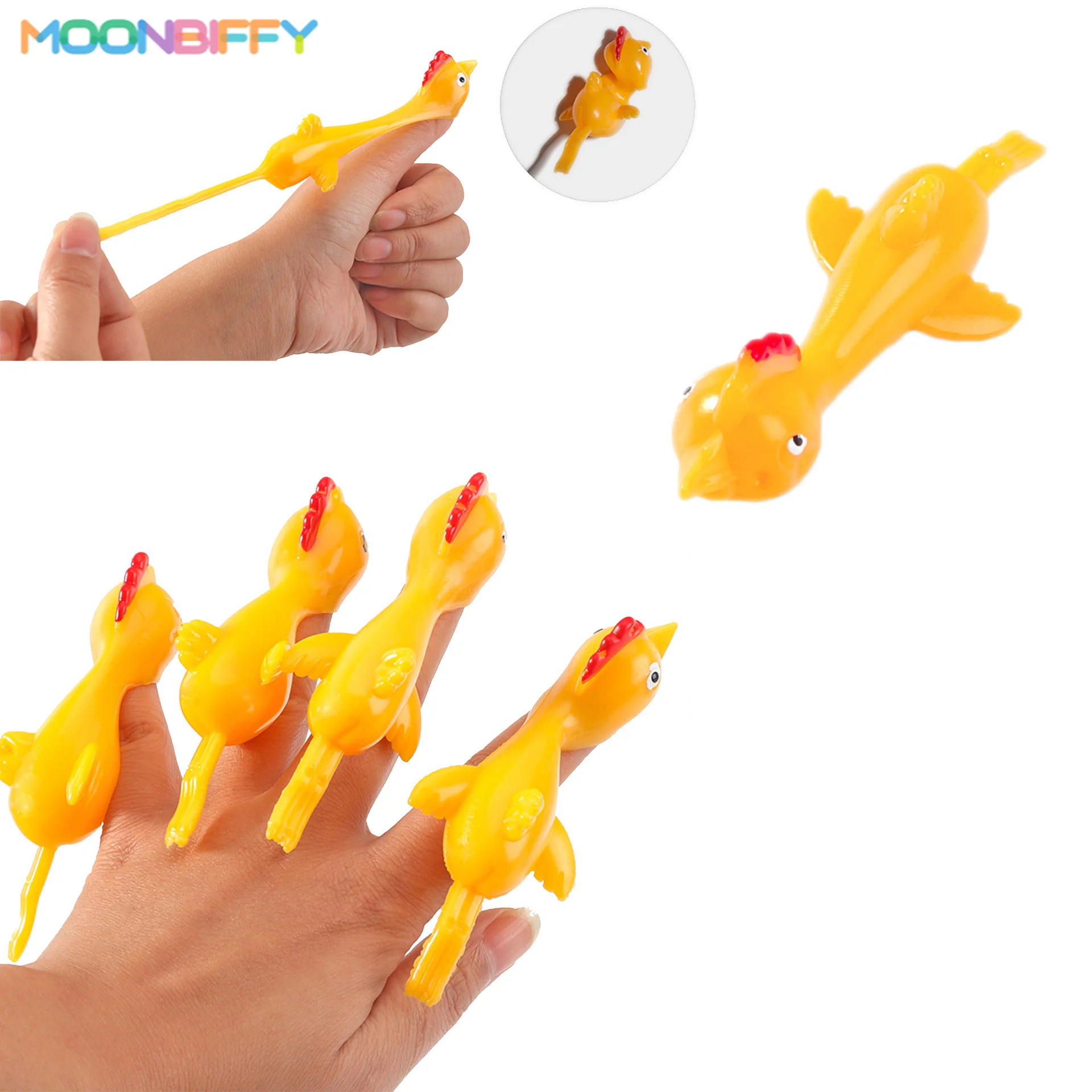 

10pcs Novelty Catapulted Ejection Chicken Toy Light Rubber Finger Prank Flying Toy Slingshot Chicken Finger Toys Turkey Sticky