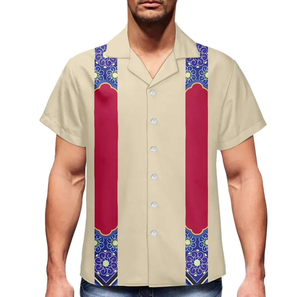 White Men Shirts Short Sleeve Polynesia Tribal Fashion Ribbon printing Mens Luxury Shirt Oversized Custom Button Down Shirt Men