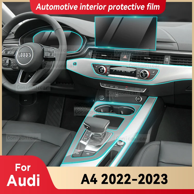 

For Audi A4 A5 2021 2022 2023 Car Multimedia Screen Center Gear Panel Transparent TPU Automotive Interior Protective Film