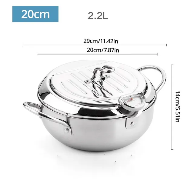 Stainless Steel Oil Pan Household Thermometer With Cover Tempura Oil Fryer Small Oil Saving French Fries Frying Pan 6