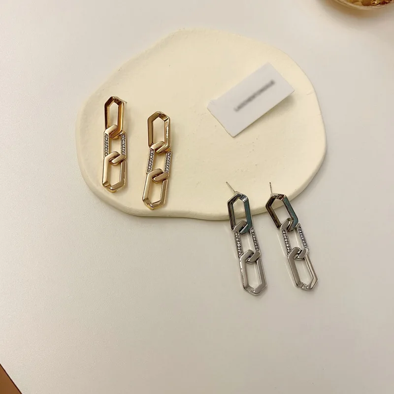 

Personality Chain Stud Earrings 2022 New Korean Fashion Trend Earrings for Women Diamonds Luxury Jewelry Bestfriend Wedding Gift