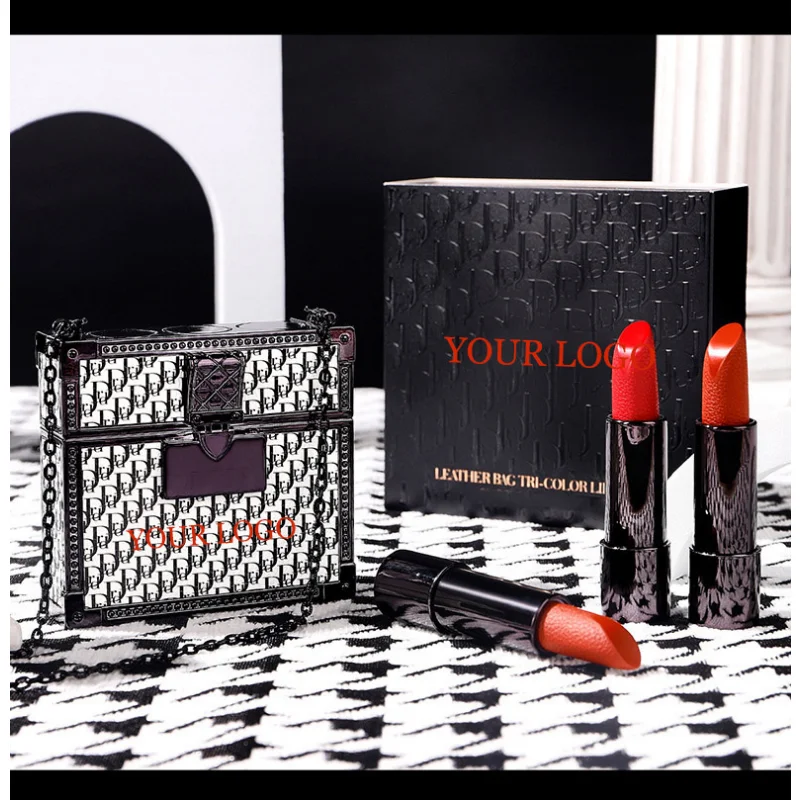 

Small leather bag three color lipstick set does not lose color light luxury high-end Valentine's Day birthday gift Dmg68