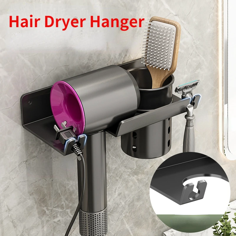 

Bathroom Hair Dryer Rack Cross-border Bathroom Wall Mount Bracket Hair Dryer Hanger Air Drum Soap Storage Shelf