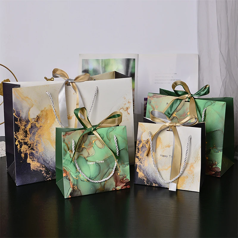 

5pcs Wedding Gifts For Guests Paper Bag Festive Party Birthday Shopping Bag With Ribbon Tote Bag Fashion Clothing Packaging 2023