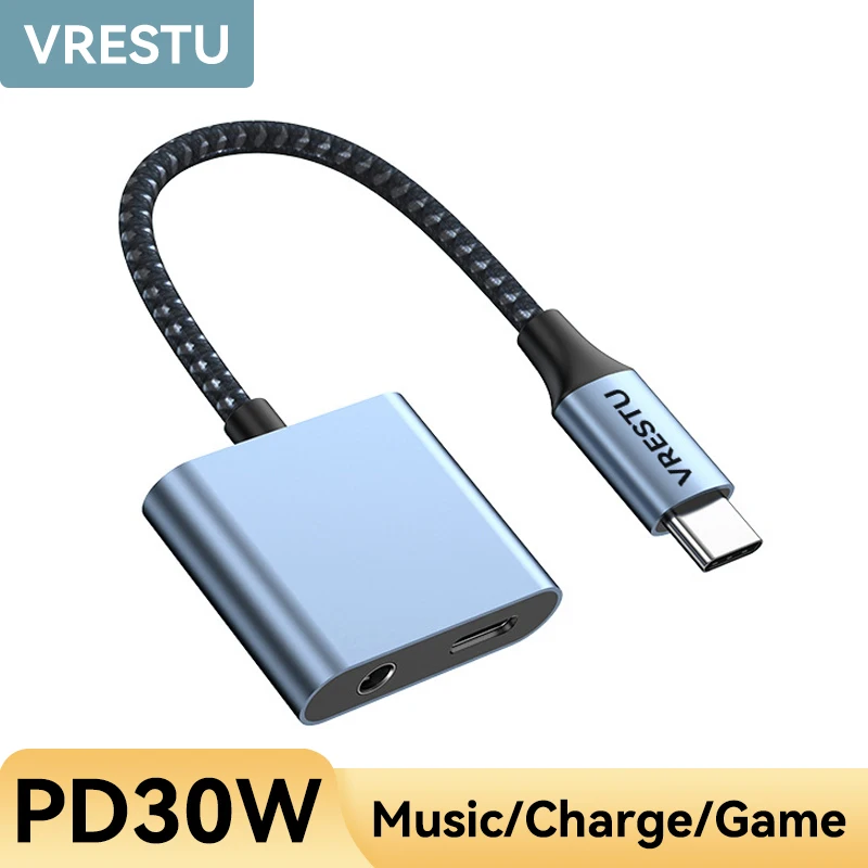 3A PD30W Fast Charge USB Type C to 3.5mm Jack Headphone Adapter DAC Chip USB C to USB C for Samsung S22 iPad Pro Pixel 6 HTC U12