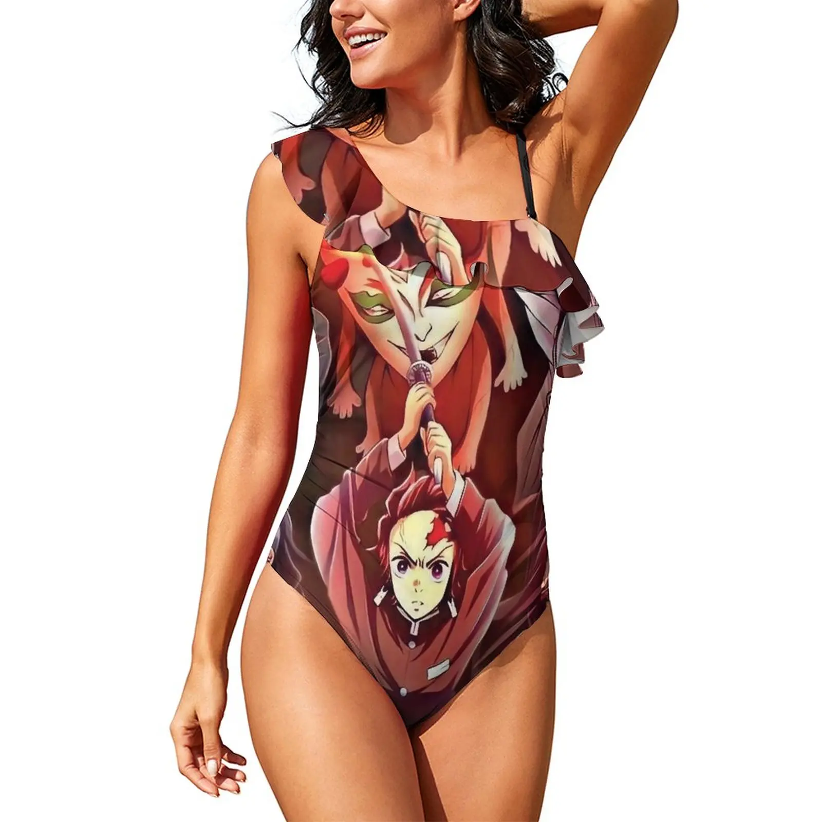 

Demon Slayer Swimsuit Kyojuro Rengoku One Piece Swimwear Push Up Surf Bathing Suit Sexy Cross Back Swimsuits Female Beach Wear