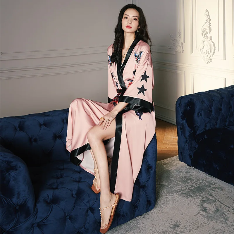 

Халат-кимоно Женский в китайском стиле, халаты из шелка, банные халаты для душа до середины икры
