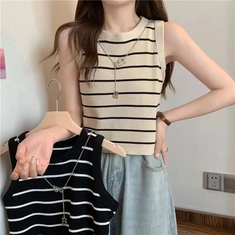 

Женский базовый укороченный топ, женская трикотажная футболка без рукавов, тонкая эластичная трикотажная одежда, летняя повседневная майка