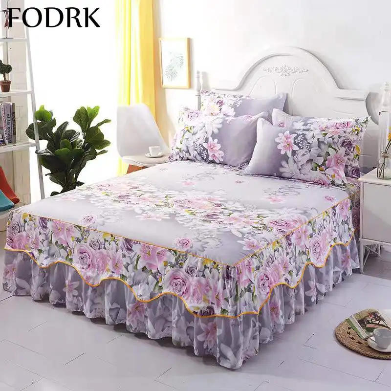 

3 Pcs Bed Linen Cotton Lace Skirt Elastic Fitted Double Bedspread Mattress Cover Home Pillowcase Bedding Set Bedsheet 2 Seater