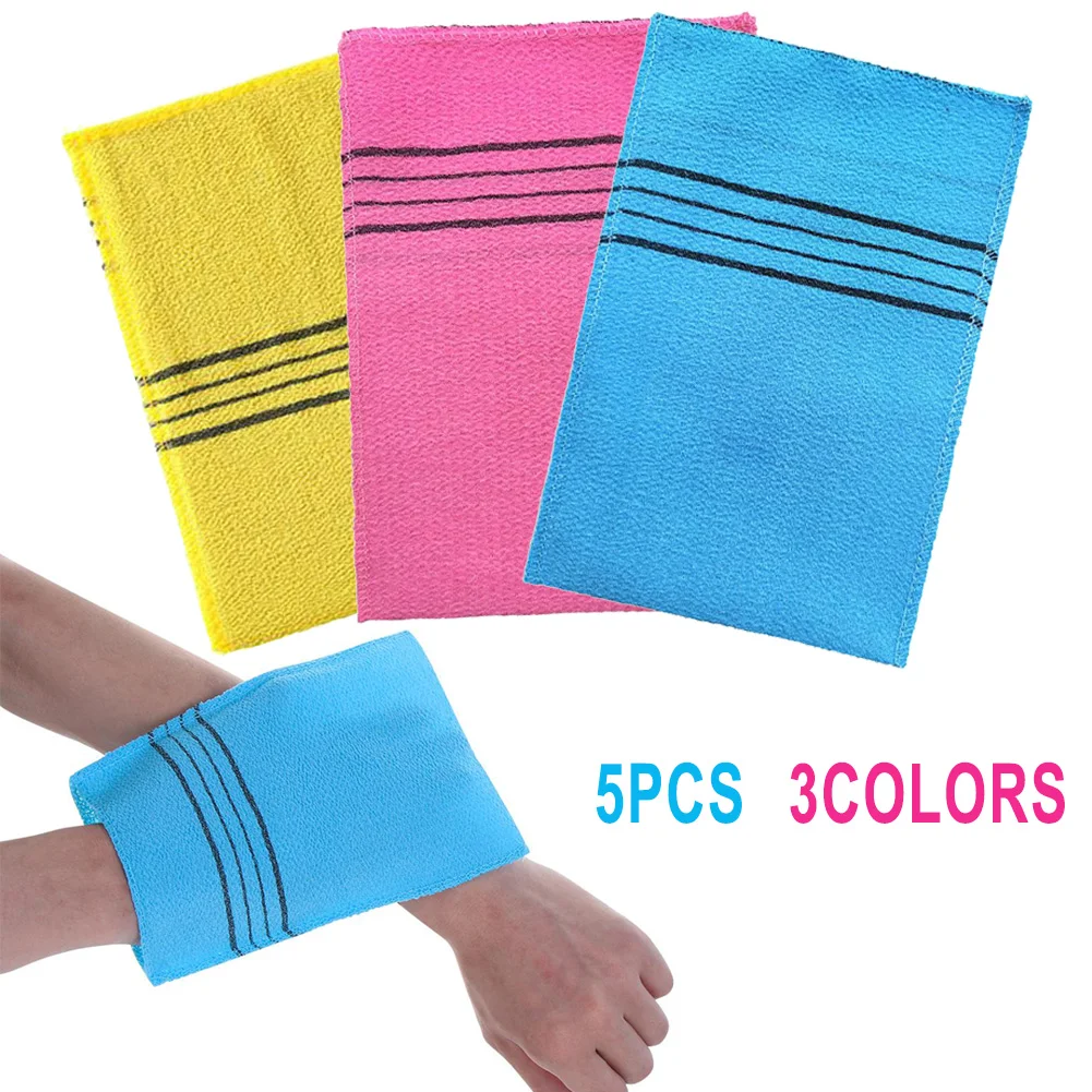 5pcs Korean  Exfoliating Body Scrub Towel Glove Italy Asian Bath Massage Clean Washcloth Double-sided Shower Towels