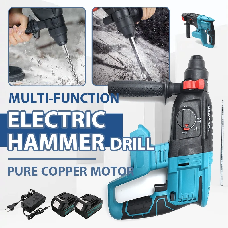 

Brushless Hammer Impact Drill Cordless Electric Rotary Hammer Drill Multifunction Power Tool Rechargeable For Makita 18V Battery