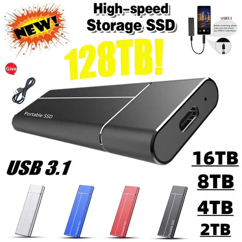 

Портативный внешний жесткий диск 500 Гб, 1 ТБ, 4 ТБ, 16 Тб, USB 3,1, высокоскоростной внешний накопитель 8 ТБ, жесткие диски для ноутбуков