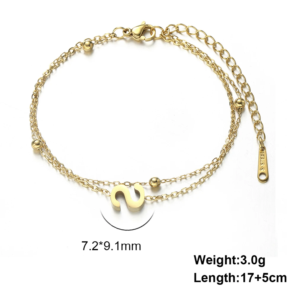 Cazador Stainless Steel Double Chains Bracelet for Women Initial Letter A-Z Alphabet Jewelry 2023 Bracelet on Hand Birthday Gift images - 6