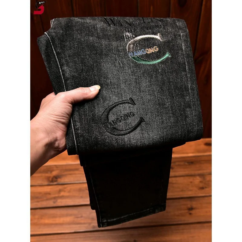 Высококачественные модные мужские джинсы брендовые эластичные брюки с вышивкой