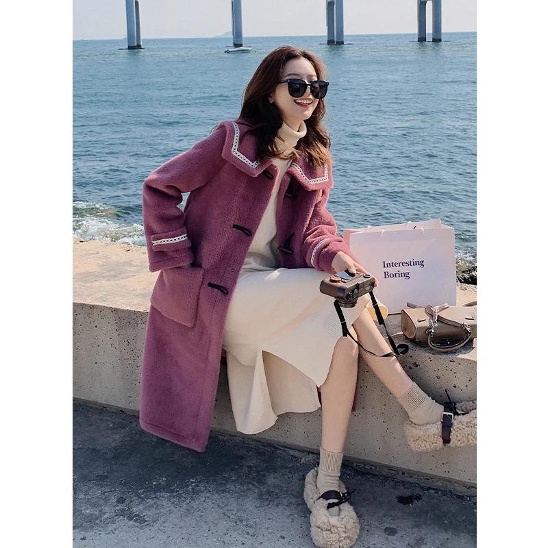 Женское длинное бархатное пальто из искусственной норки кожи двубортное нежный