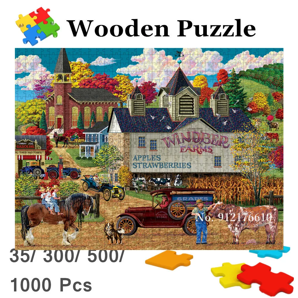 

Puzzles Countryside Landscape European Wooden Jigsaw Puzzles 35/300/500/1000 Pieces Puzzle Creative Children's Intellectual Toys