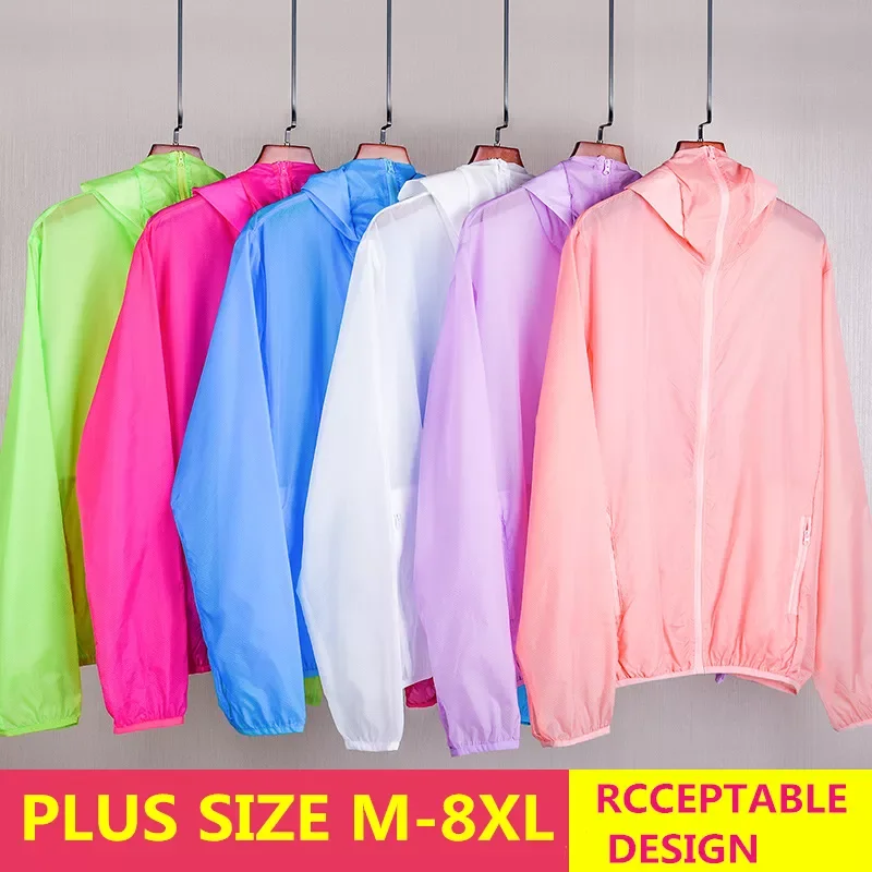

Jacket summer Sun UV Protection women's clothes solid hooded Light Breathable Sport plus size Waterproof Quick Dry coat 8XL