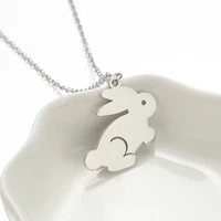 shuangshuo silver color stainless steel cute rabbit necklace pendant lovely bunny charm necklace for women party jewelry gift