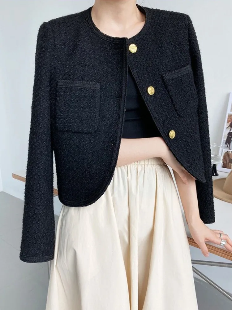 

High Quality Small Fragrance Woolen Tweed Jacket Coat Women Autumn Winter French Vintage Luxury Chic Short Tops Casaco Outwear