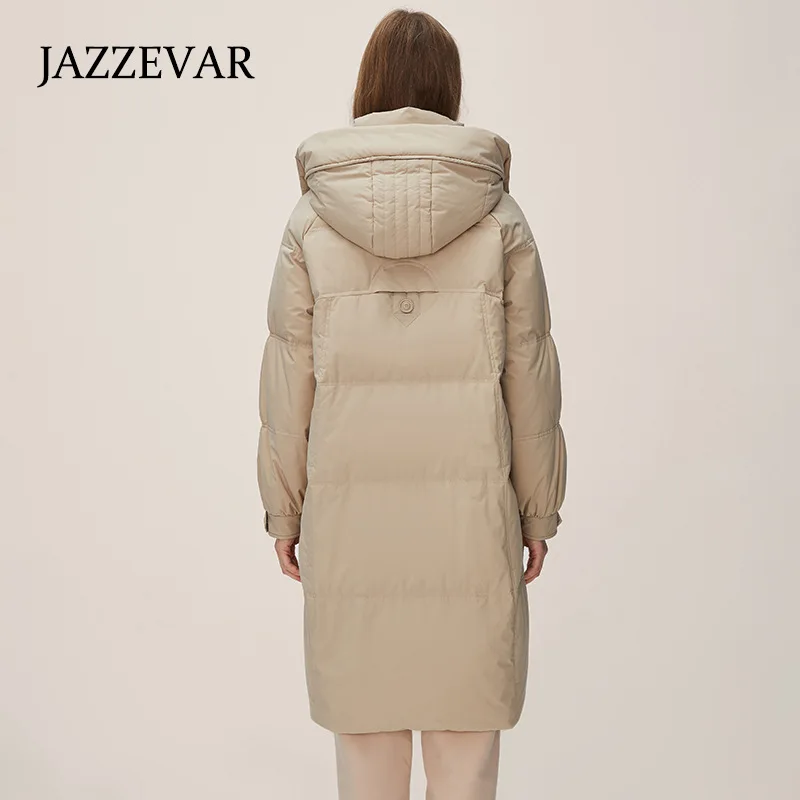 JAZZEVAR 2022 New Mid-long Down Jacket Women Fashion Hooded Korean Silhouette Thick Warm Winter Coat