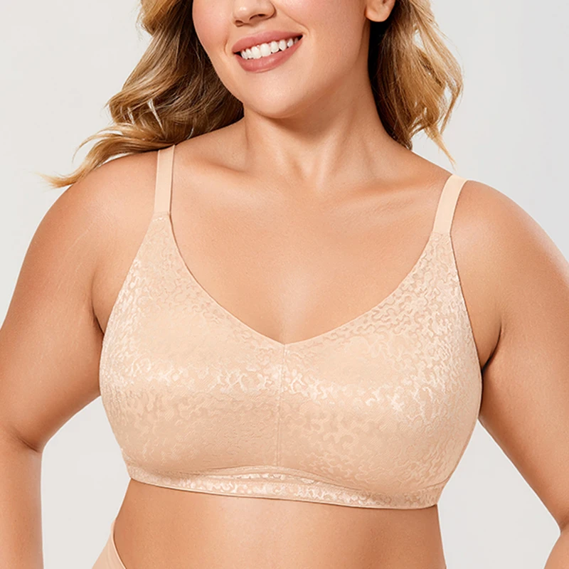 

Women's Wire Free Bra Full Coverage Soft Floral Jacquard Underwear Female Lift Comfort Lingerie 34 36 38 40 42 44 C D DD E Black