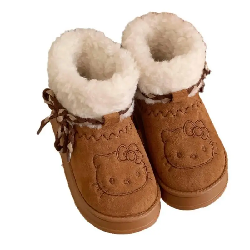 Зимние зимние ботинки Hello Kittys с милым рисунком универсальные женские