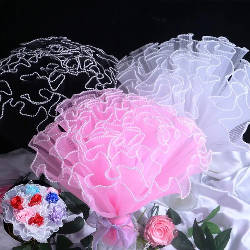 Pearl Wave Yarn Lace Mesh Florist Bouquet Party Valentine Gift Packaging Material Supplies