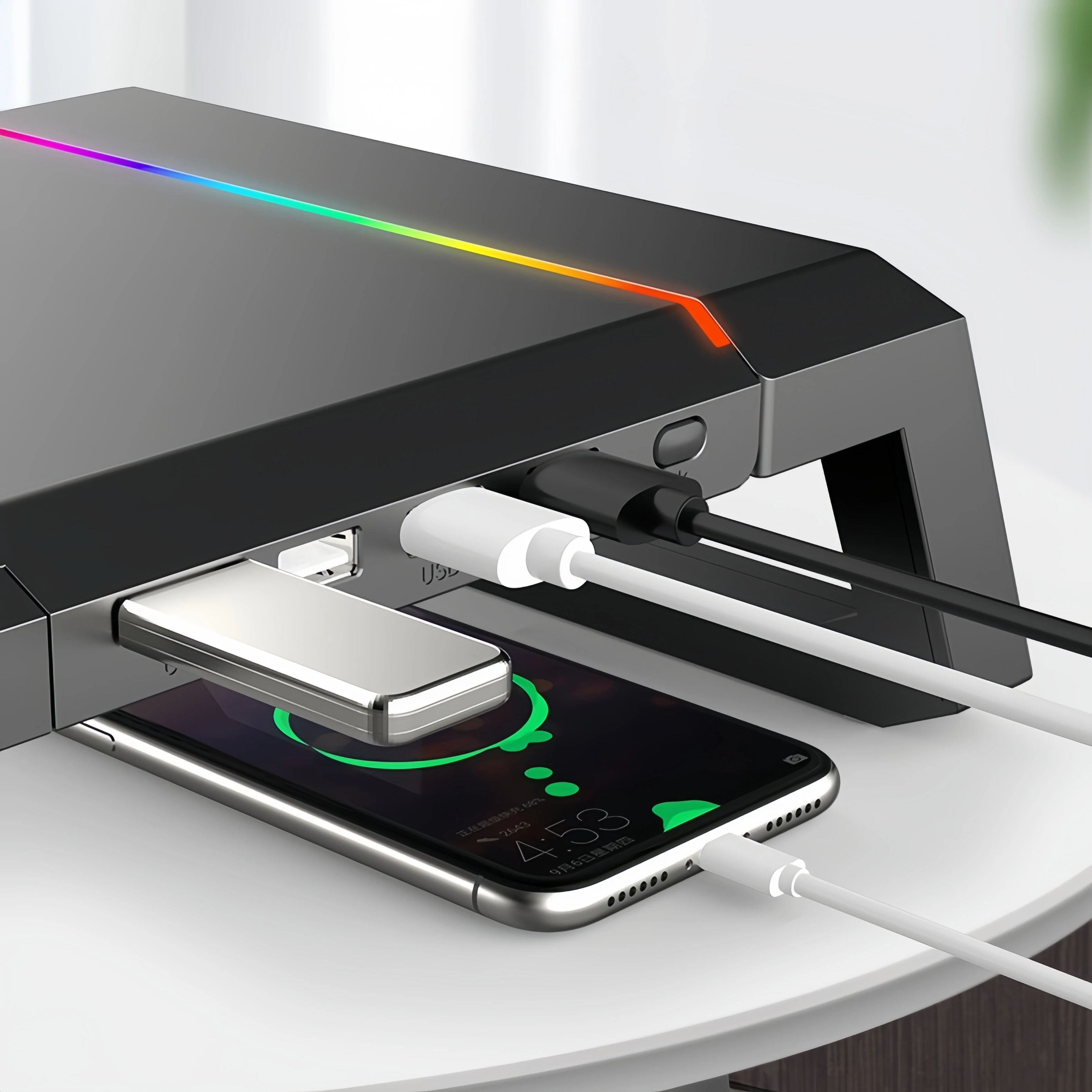 Фото Новинка, подставка для монитора ПК с 4 портами USB, 7 цветов, подставка для монитора для ноутбука с поддержкой быстрой зарядки USB 3,0 кронштейн для монитора №5