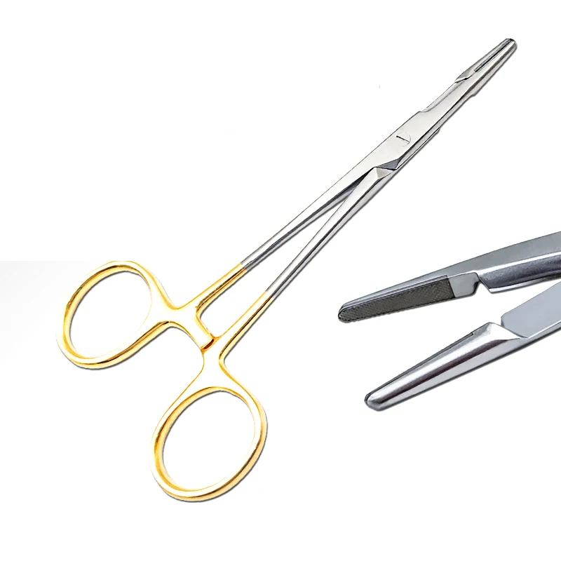 

Needle holding pliers Beauty pliers with gold handle Multi-function with scissors 12.5cm14cm