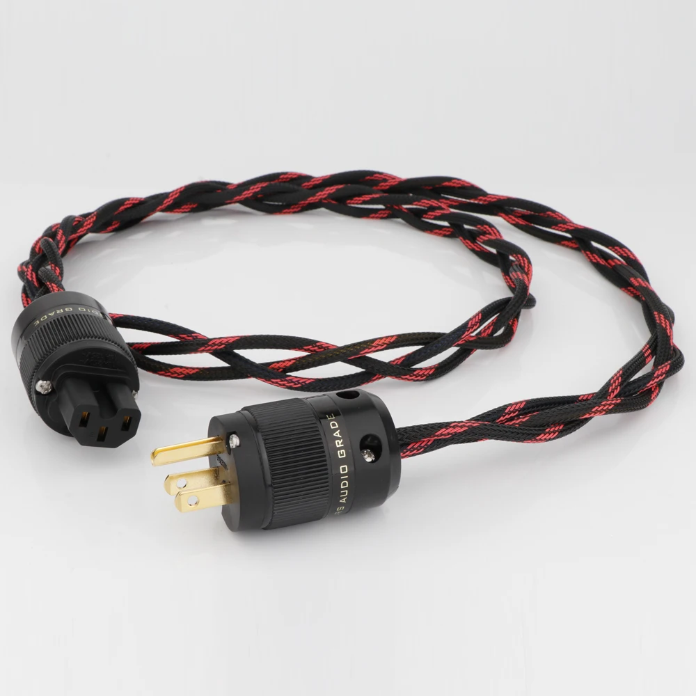 

High Quality Preffair D501 Schuko Mains Power Cord Cable HIFI CD Amplifier Amp EU/US Power Plug Cable Braided AC Power Kabel