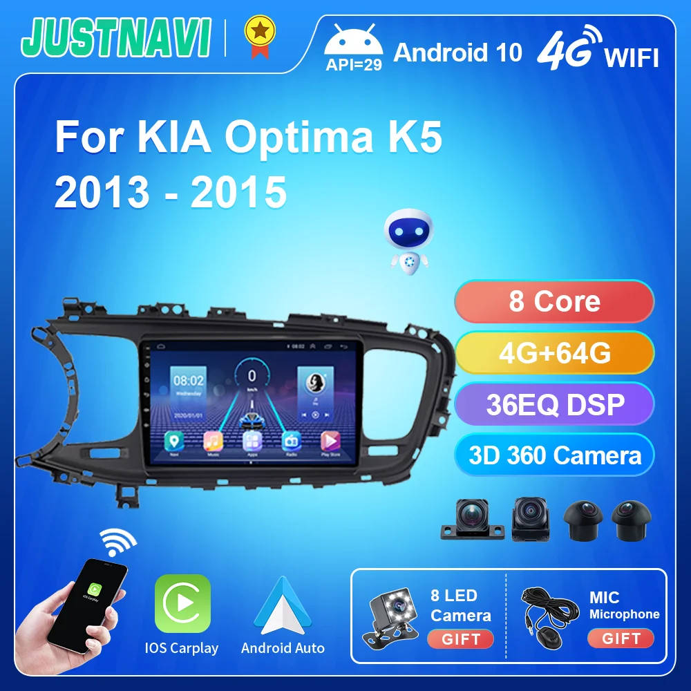 JUSTNAVI Android10.0 Car Radio For KIA K5 Optima 2013-2015 Multimedia Video Player GPS Navigation DSP Carplay 2Din DVD Head Unit