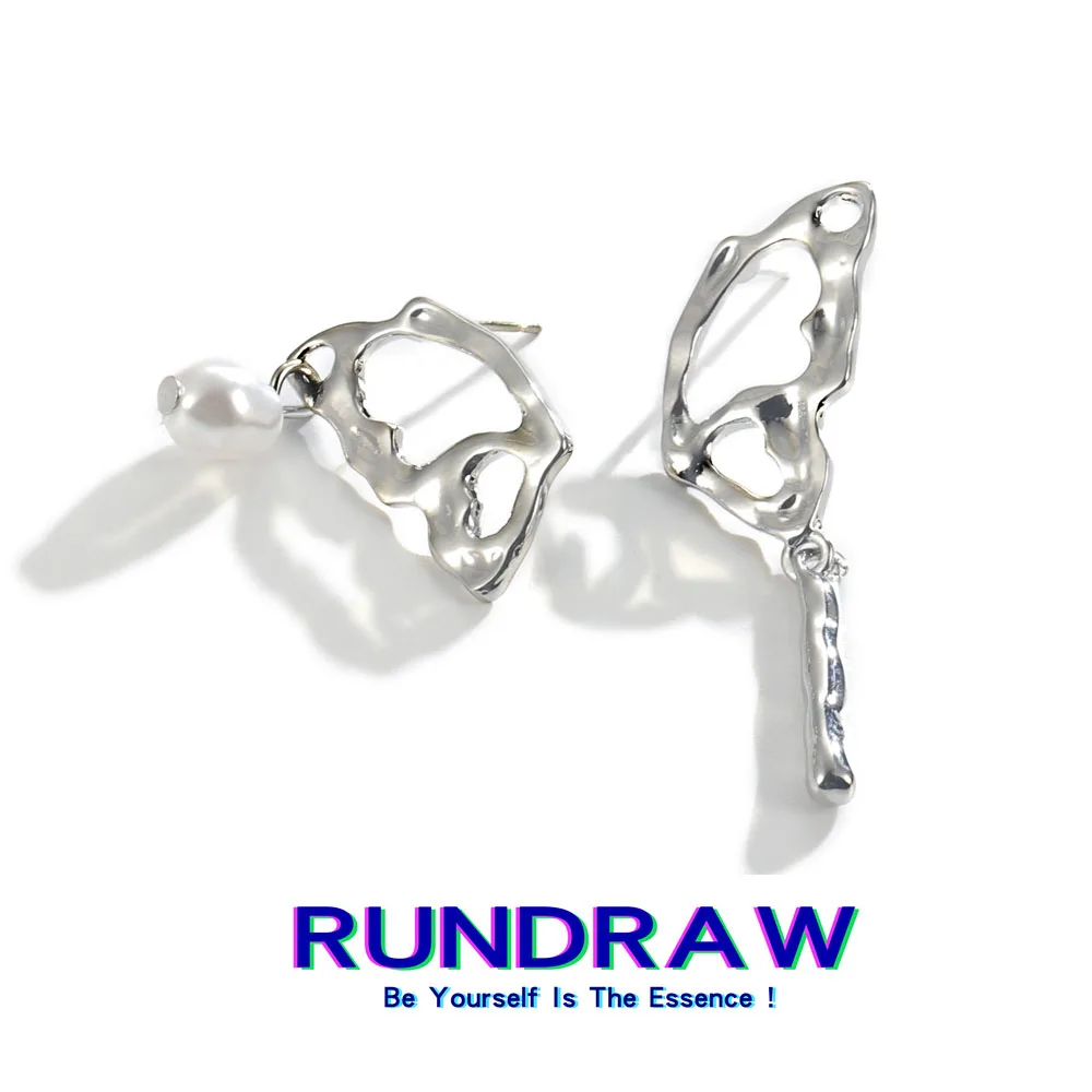 

RUNDRAW Fashion Cutout Butterfly Extended Chain Natural Pearl Silver Color Women's Earrings Wedding Gift Festive Earring