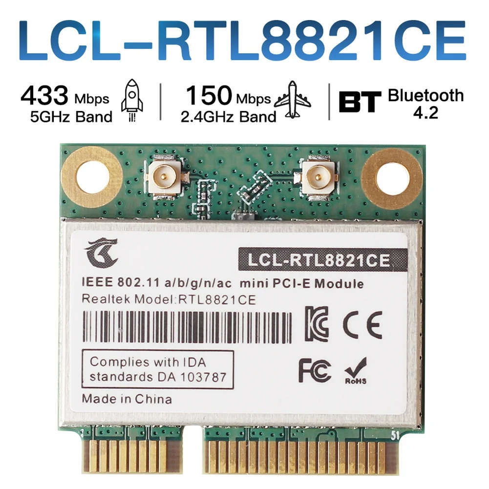 RTL8821CE 802.11AC для Bluetooth 4 2 433 Мбит/с ГГц/5 ГГц Двухдиапазонная мини PCIe Wi-Fi карта RTL8821