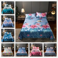rainforest floral summer bed mat set ice silk cool summer sleeping bed pad sheet mat mattress cover with pillowcase 230x250cm