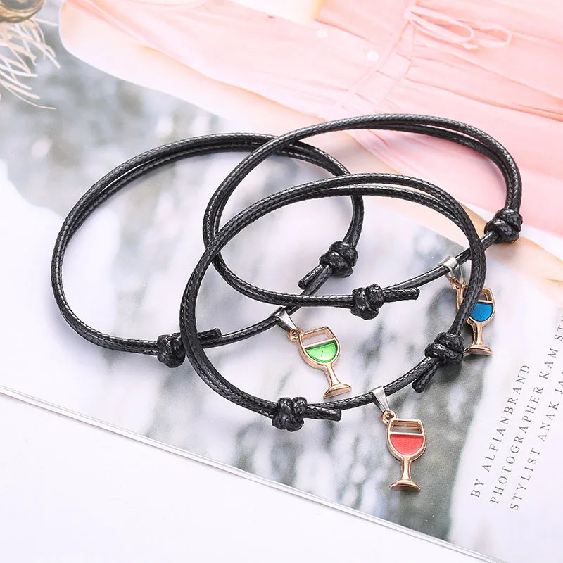 

New Wine Glass Anklet Bracelet For Women And Men Handmade Adjustable Rope Chain Jewelry Fashion Multi-color Bracelet