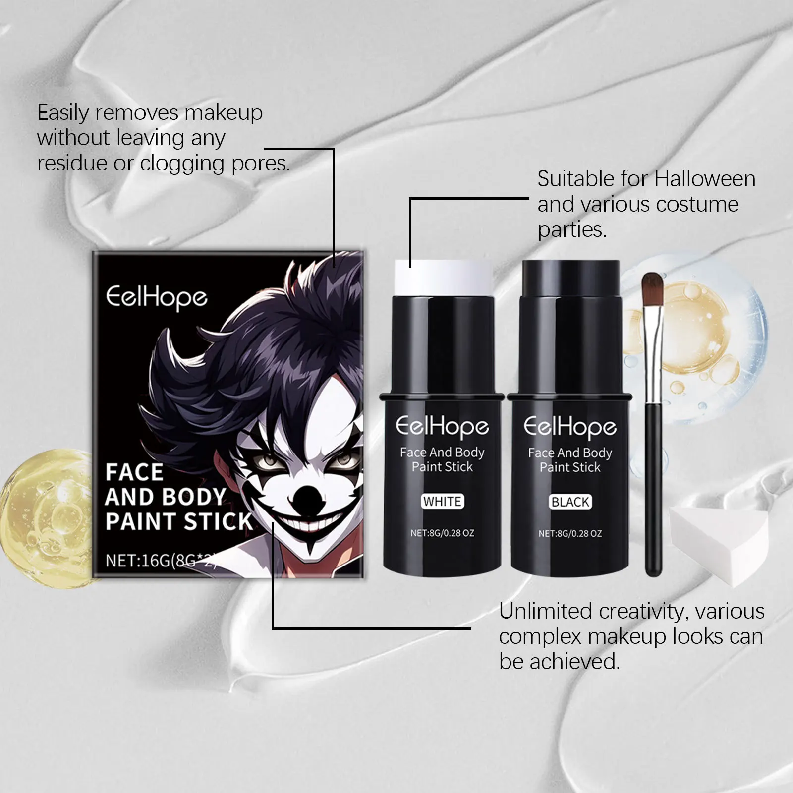 Палочки для рисования лица на Хэллоуин полное покрытие водостойкий клоун