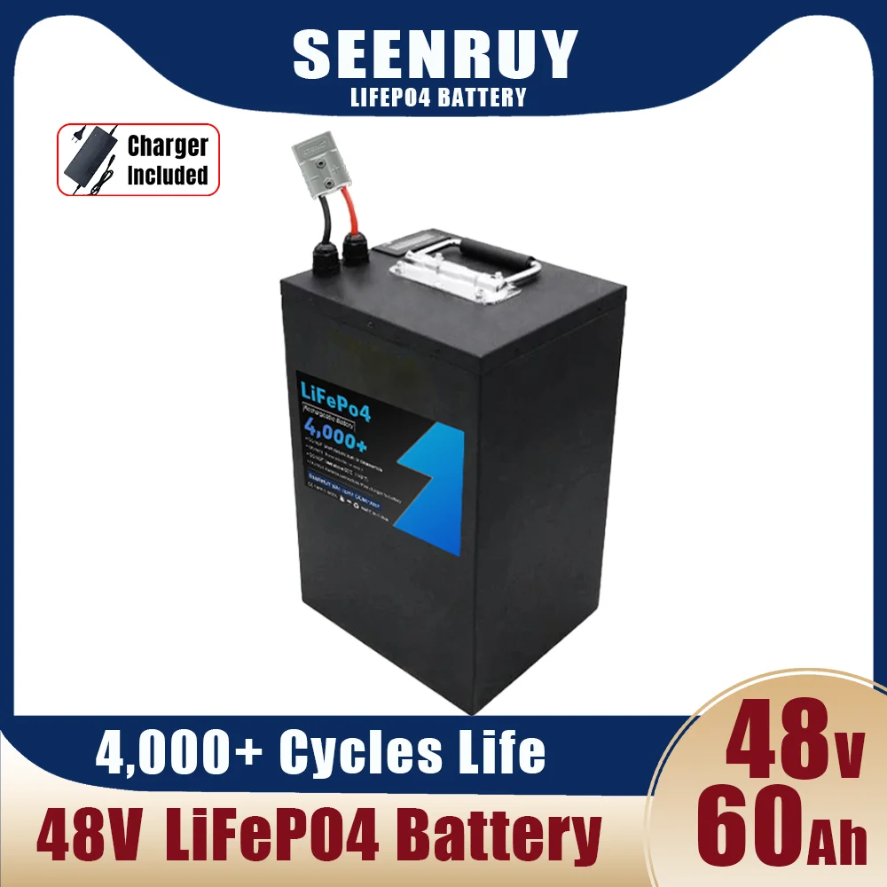 Аккумуляторная батарея LiFePO4 48 в 60 ач, Встроенный BMS для гольф-мобиля, электровелосипеда, скутера, велосипеда, снегохода с зарядным устройством 10 А