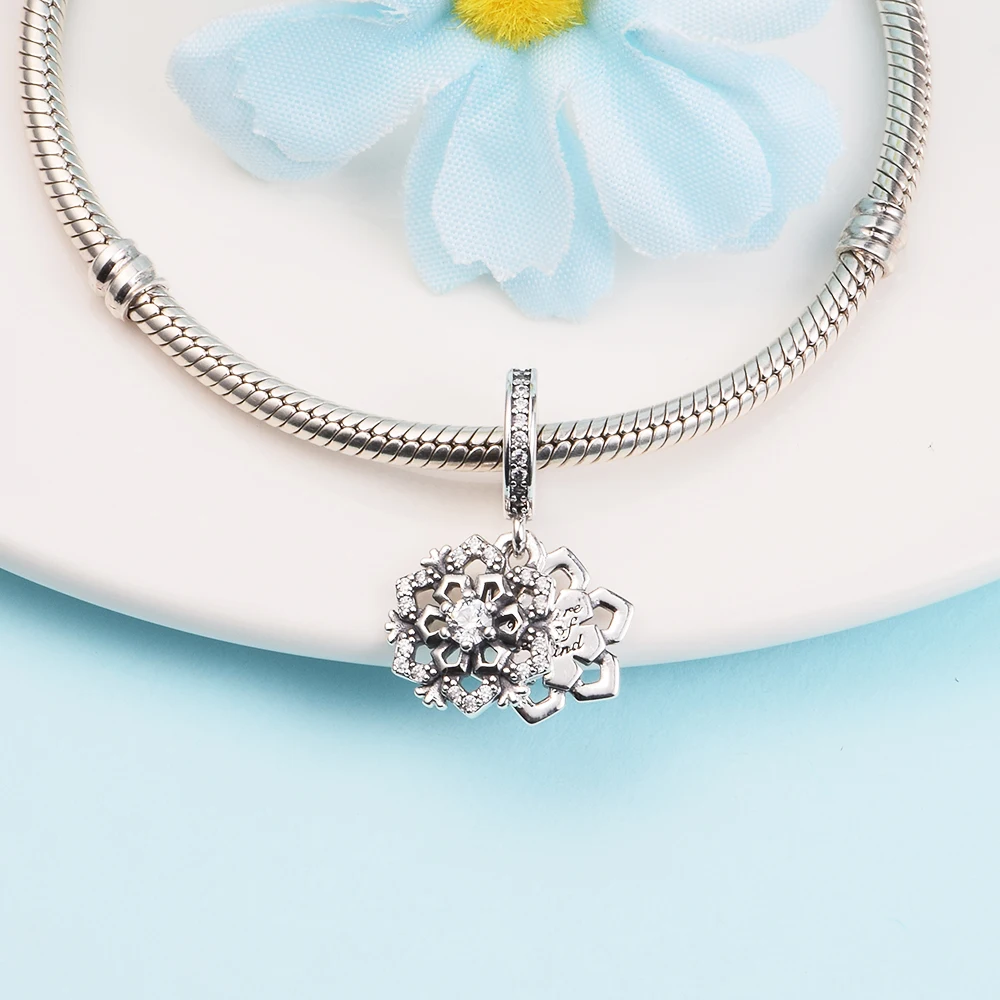 

Sparkling Snowflake Double Dangle Charm for Women DIY Fits Pandora Bracelet 925 Sterling Silver Beads for Jewelry Making Kralen