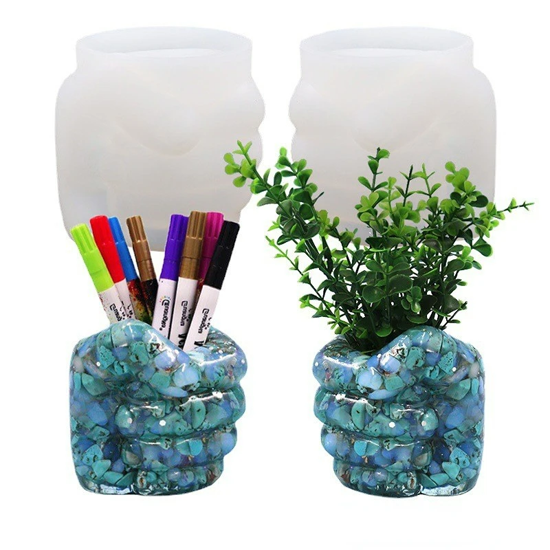 

Crystal Epoxy Reisn Mould Flower Arranger Vase Resin Storage Left and Right Hand Fist Pen Holder Silicone Mould