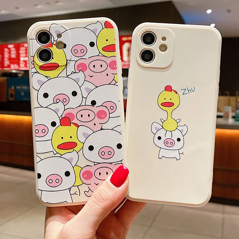 

Cute Cartoon Net Red Duck For Apple iPhone 11 12 13 Pro 13 12 Mini X XR XS Max 6 6S 7 8 Plus Phone Case Silicon Cover Smartphone