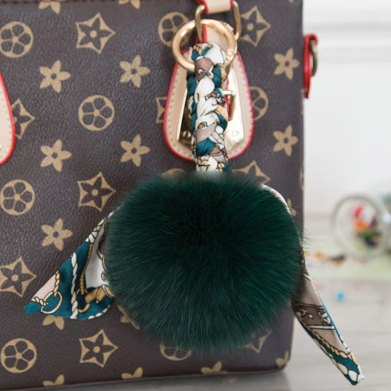 

Pom Pom Keychain Accessories Real Fox Fur Keychain Women Moto Plush Backpack Phone Charms Luxury Female Pendant Women Cute Bags