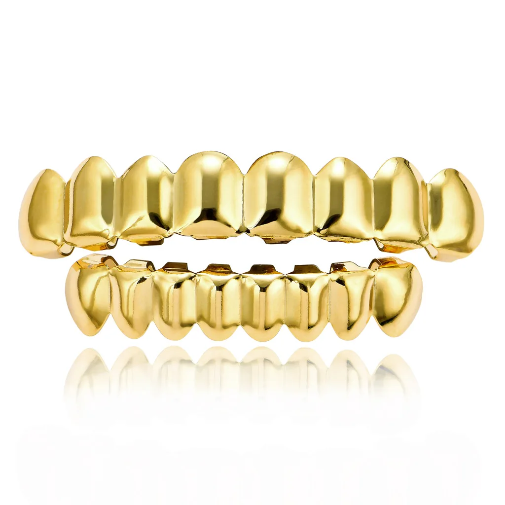

know Dream 1 Real Gold CZ Zircon 2 Teeth Grillz Braces Hip Hop Punk Tooth Cap Cosplay Party Rapper Jewelry