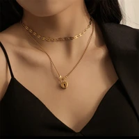 wesparking gold plated stainless steel pig nose chain choker heart lock pendant necklace for women free shipping fashion jewelry