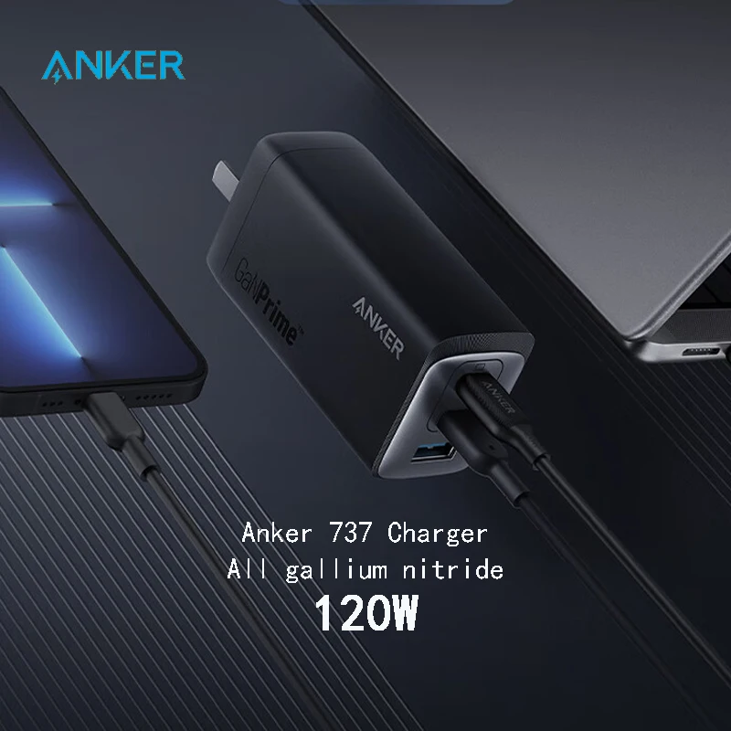 Фото Зарядное устройство Anker USB-C, зарядное устройство Anker 737 GaNPrime 120 Вт, 3-портовое быстрое компактное складное настенное зарядное устройство для ... №3