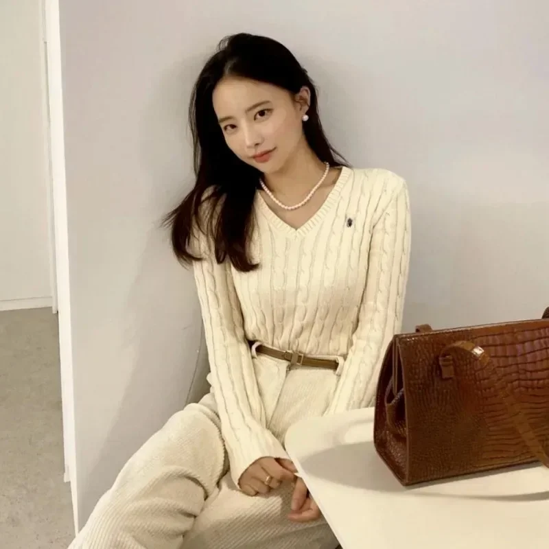 Вязаный топ повседневные короткие пуловеры женский свитер с v-образным вырезом